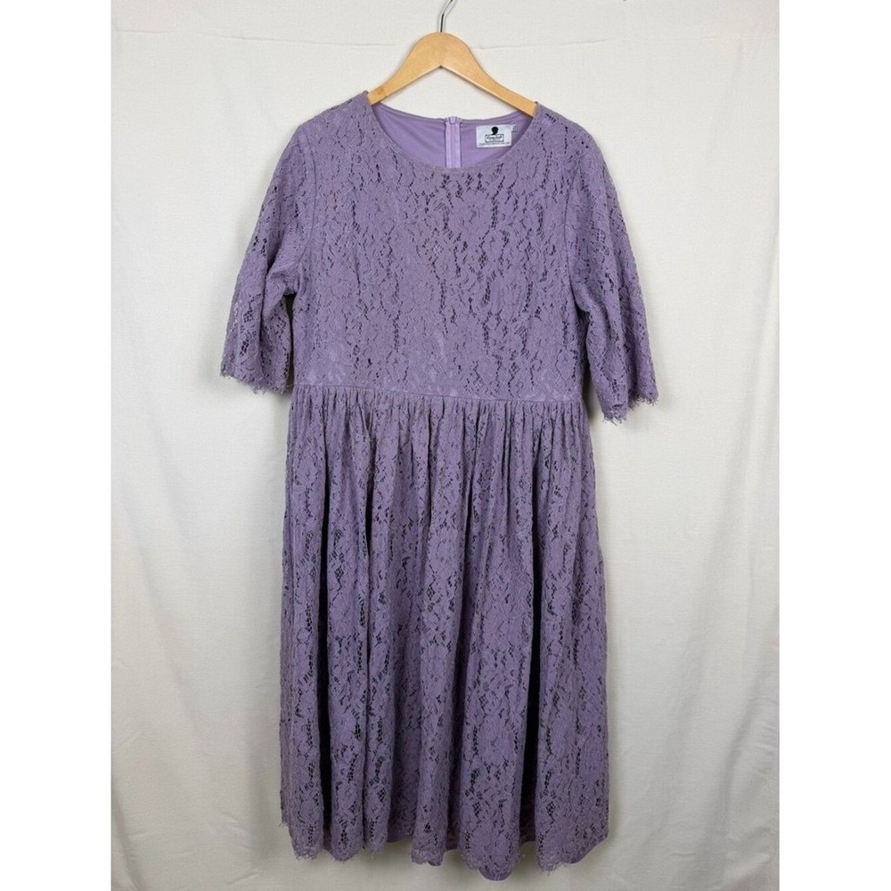 Dainty Jewells Modest Lace‎ Fit and Flare Midi Dress Womens XXL Purple Romantic